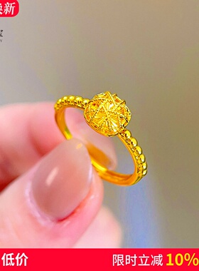 女沙金999爆闪花丝小方糖戒指