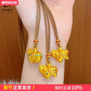 金店同款沙金珐琅彩马上有钱唐马吊坠项链实心生肖小马挂坠国风女