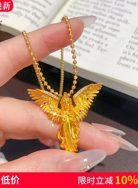 女沙金点钻守护天使吊坠项链精致