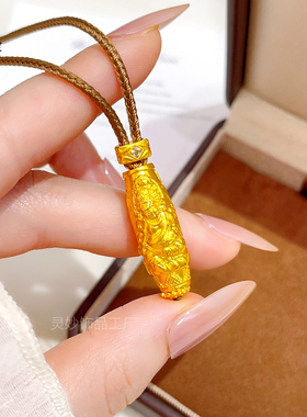 沙金錾刻黄财神吊坠项链男女时尚