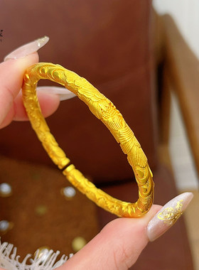 女沙金复古满錾圆牡丹花手镯