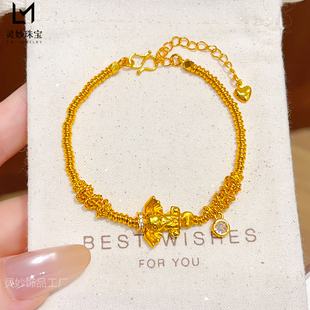 古法沙金点钻吉祥小象盘缠手链复古猫眼泡泡钻可调节精致百搭送礼