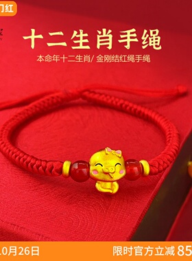 女沙金十二生肖蛇年红绳编织手链