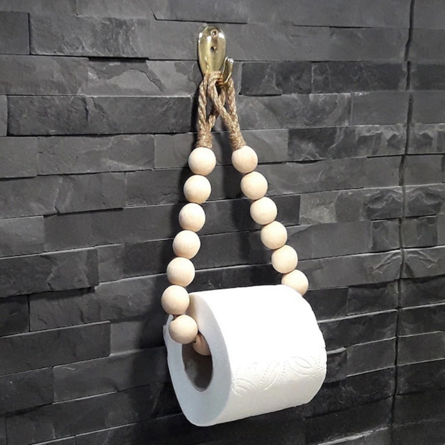 卷纸架创意北欧ins风原木珠挂链纸巾置物架免打孔厨房卫生间厕所