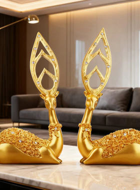 招财鹿摆件寓意好工艺品发财麋鹿