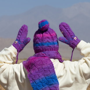 【自由生长】20AW原创手工全羊毛彩虹冷色系手套毛线针织手套