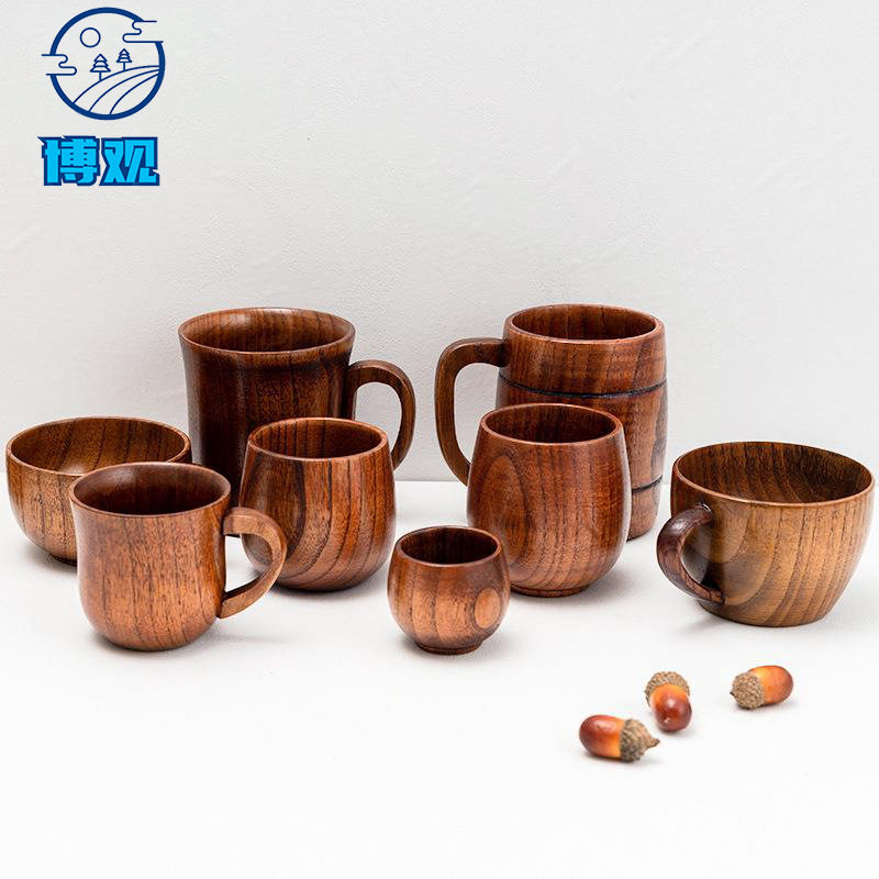 酸枣木质水杯餐厅家用手柄咖啡杯随手木杯子马克杯啤酒杯茶杯木杯