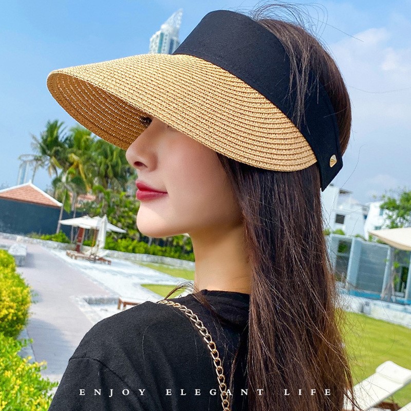 帽子女韩版百搭防晒遮阳空顶帽夏季户外运动太阳帽露头顶马尾帽
