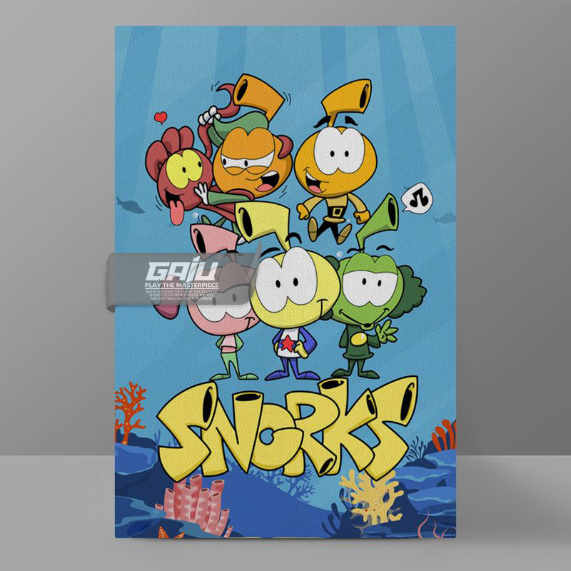 海底小精灵装饰画复古动漫Snorks壁画原创设计墙画高清收藏挂画