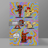 皮卡丘死侍装 饰画创意龙珠融合术墙画原创搞笑壁画搞怪收藏挂画