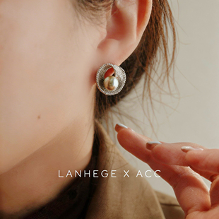 法式 小香风螺旋珍珠纹理感耳钉显气质百搭轻奢设计感通勤耳环耳饰