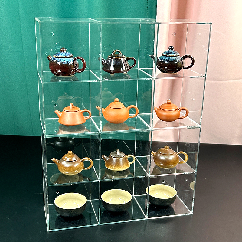 多宝阁亚克力杯架紫砂壶建盏展示架桌面杯子茶具收纳置物架透明柜