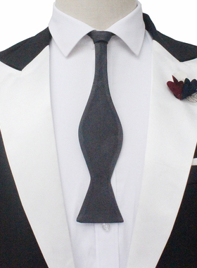 新款深炭铅灰色真丝桑蚕丝原创葫芦型领带免打燕尾服西装服1267