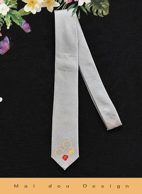 动漫休闲日韩版窄领带二次银灰色6cm米老鼠mickey儿童男女通用