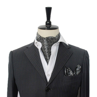 秋冬当季新款灰白色玫瑰花领巾男长围巾丝巾西服衬衫领口巾A-7438