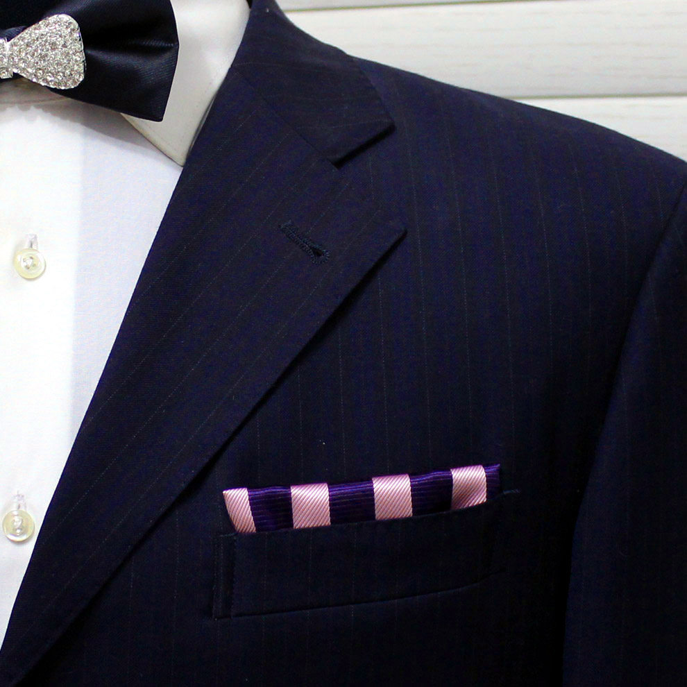 【条纹系列】粉色藏青条纹西装口袋巾 领结方巾手帕胸口巾a-411