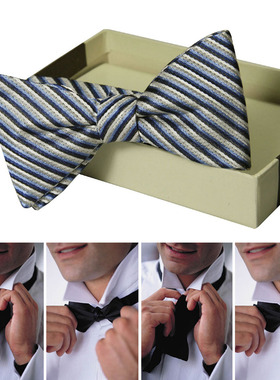 白色兰色细条纹领结 手打葫芦真丝桑蚕丝领结真正的绅士领结P281