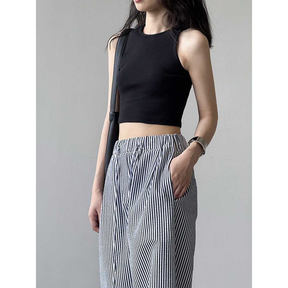 言双 简约高弹工字背心女短款外穿夏季新款内搭修身无袖上衣710