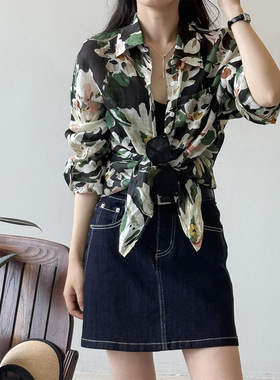 【特价 不退换】碎花长袖衬衫女夏季休闲衬衣宽松防晒开衫82516