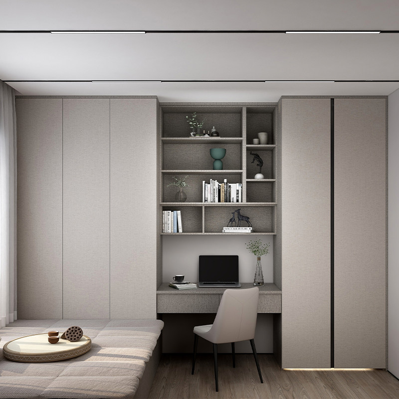 顾家家居全屋定制书柜书桌一体定制整墙客厅开放式书房设计萨贝斯