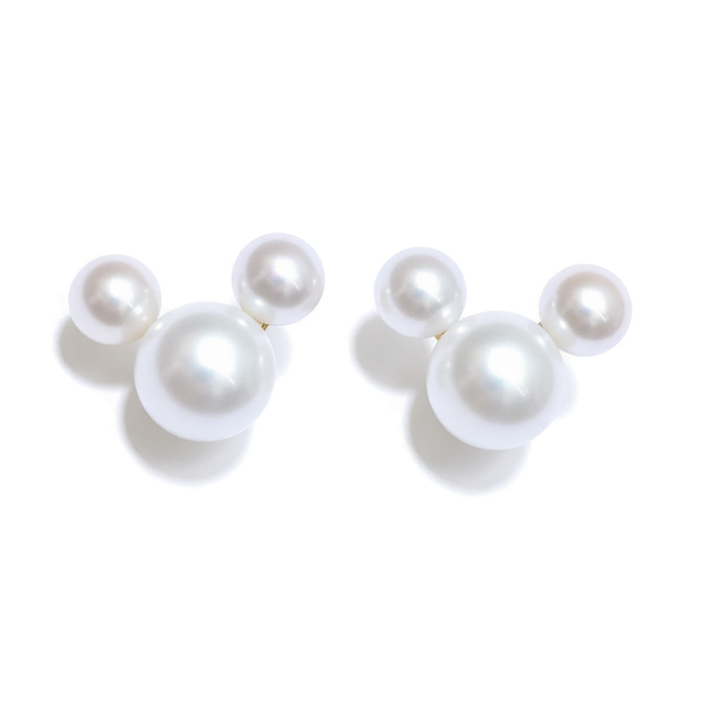 蝴蝶结米老鼠头S925银针耳钉小可爱珍珠小香鼠天然淡水珍珠耳环