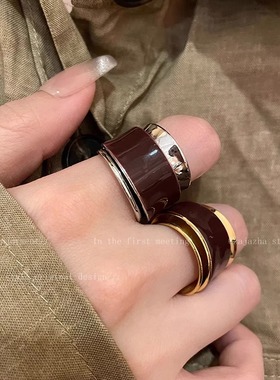 原创潮牌新款小众设计高级感酒红色气质简约双层可开口戒指女指环