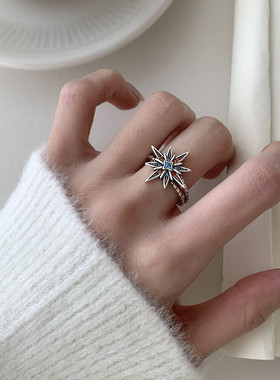 925镀银韩版新款高级感彩色石戒指女ins个性风戒指百搭复古戒指女