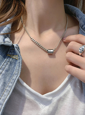 原创镀银圆柱字母小众设计感项链