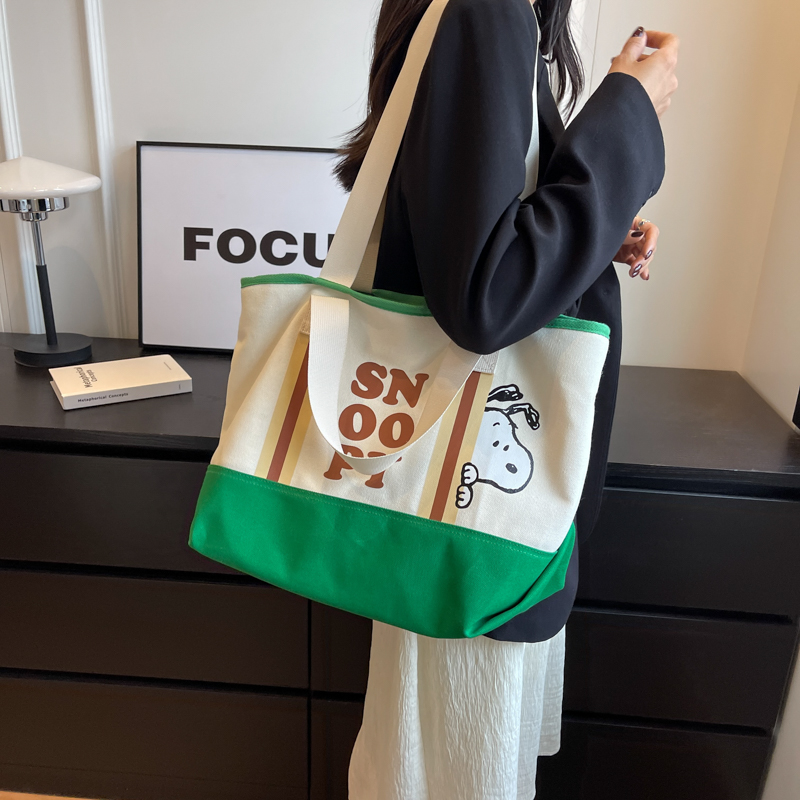 托特撞色大容量日系多巴胺帆布包