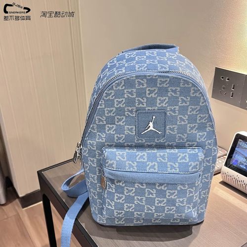 Jordan 淡牛仔蓝满印老花系列 棉 背包双肩包小号JD2523163AD-001