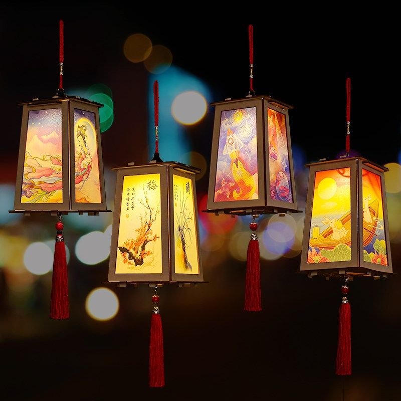 2022新年元旦灯笼挂件汉服宫灯古风装饰用品儿童手提灯手工材料包