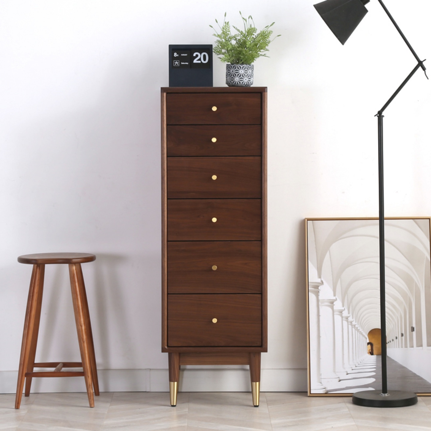 北美黑胡桃木超窄斗柜卧室抽屉柜