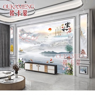 大理石材轻奢罗马柱边框客厅电视瓷砖影视墙 2025岩板背景墙新中式