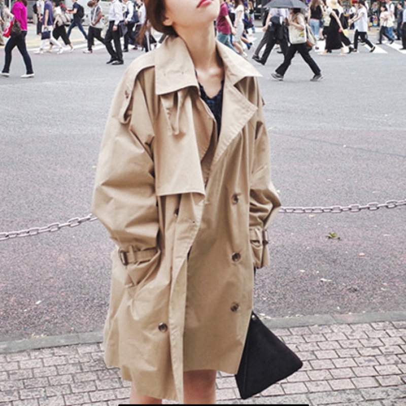 2025新款春季风衣女中长款韩版潮宽松休闲薄款春秋女士外套卡其色