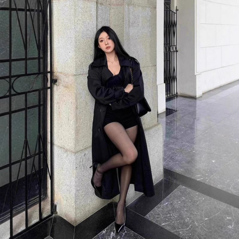 黑色中长款风衣外套女2025早春秋新款英伦风小个子气质女士大衣潮