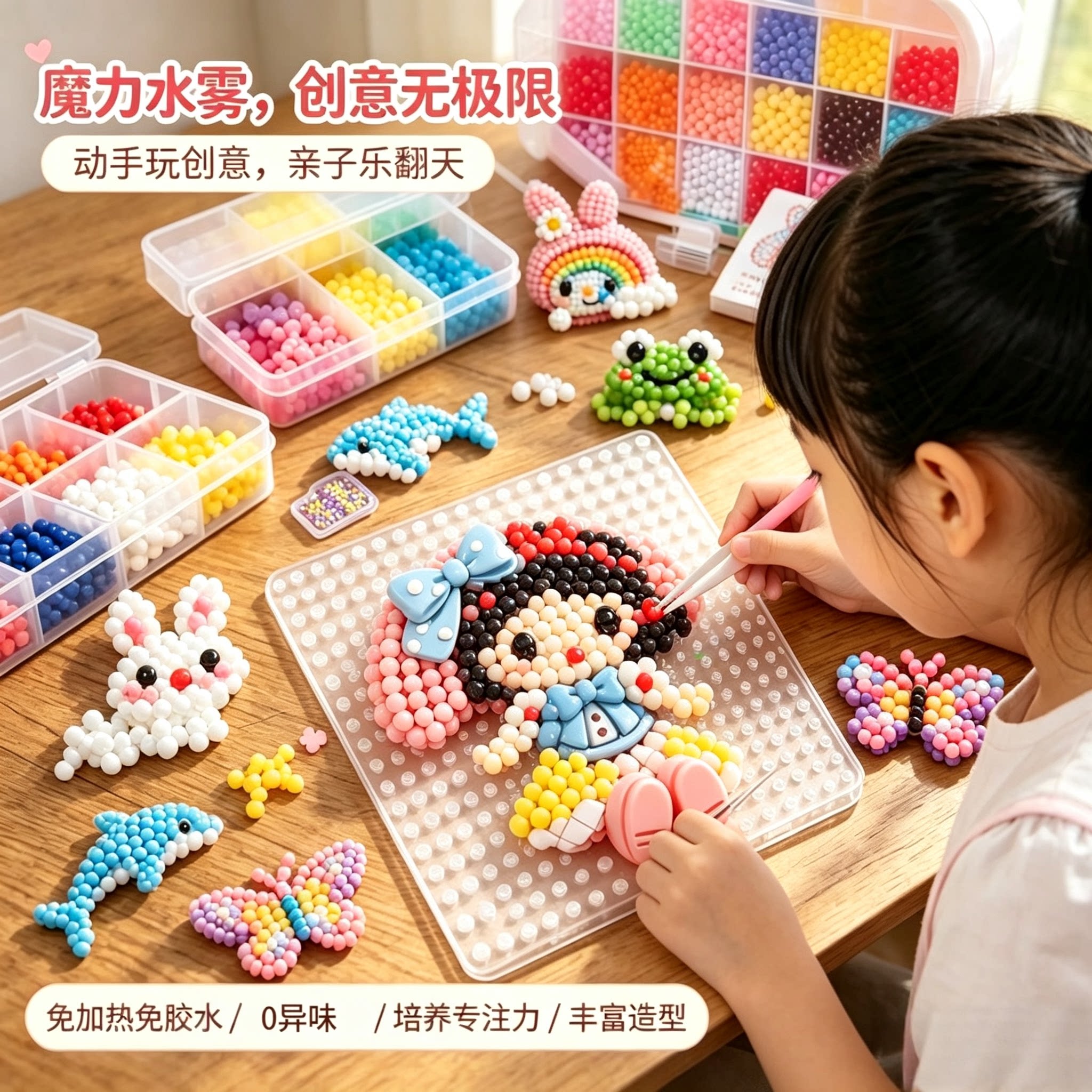儿童益智玩具女孩子小学生6岁女童水雾魔珠拼豆全套儿童手工diy10