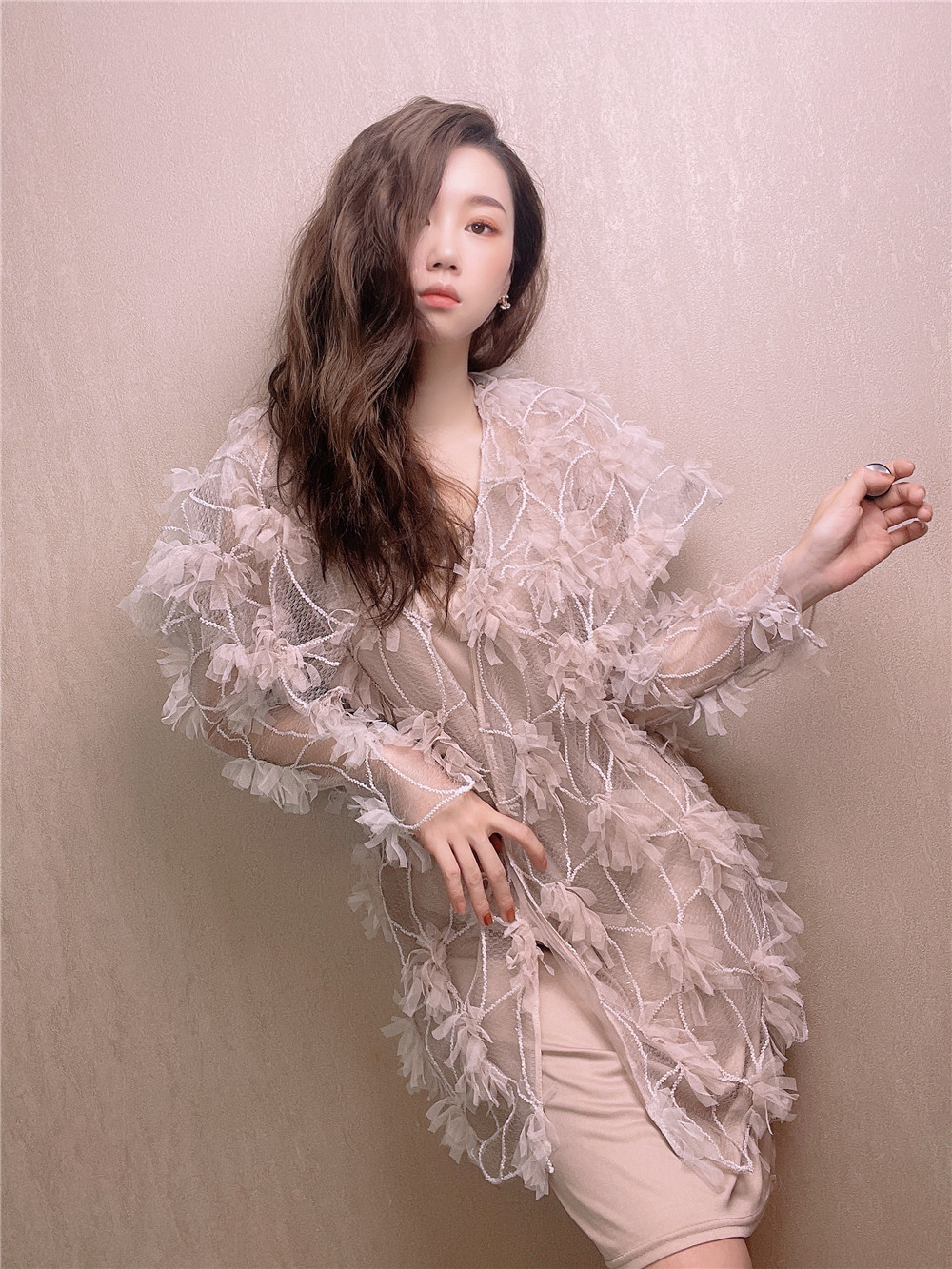 2024新款韩版宽松显瘦中长款镂空网纱外套时尚百搭蕾丝外搭女夏装