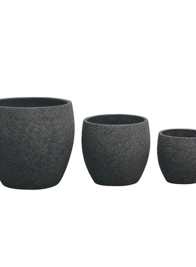 勃肯风纹理玻璃钢花盆圆形透气装饰盆栽容器三件套