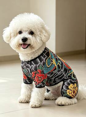 狗狗衣服龙纹印花纹身衣紧身弹性面料比熊泰迪猫咪宠物四脚衣服装