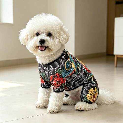 狗狗衣服龙纹印花纹身衣紧身弹性面料比熊泰迪猫咪宠物四脚衣服装