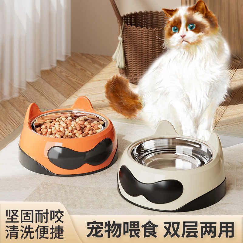 狗碗猫碗双碗食盆不锈钢防打翻狗盆狗饭碗宠物水粮两用