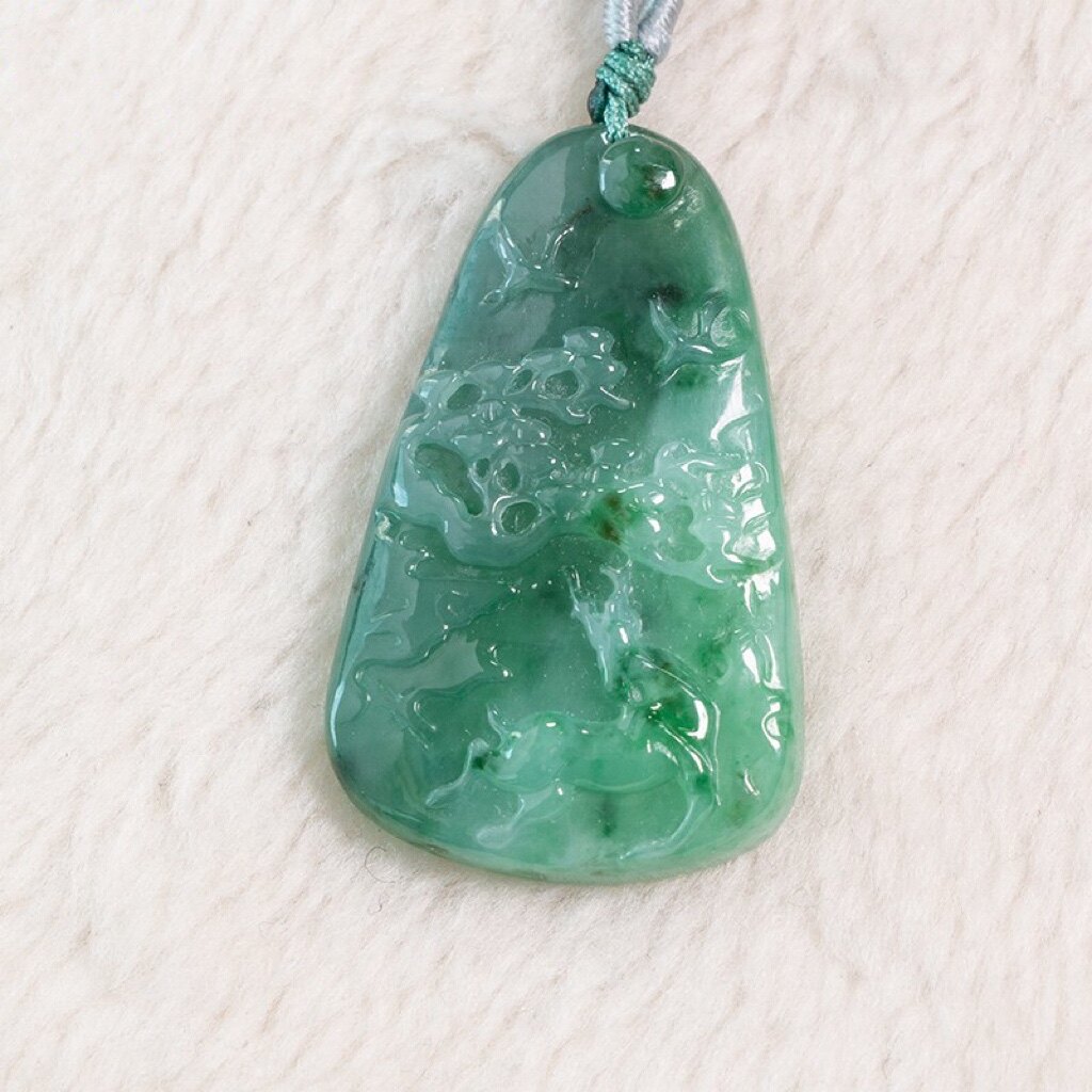 天然缅甸a货翡翠满绿情侣款吊坠一路有你定情挂件送鉴定