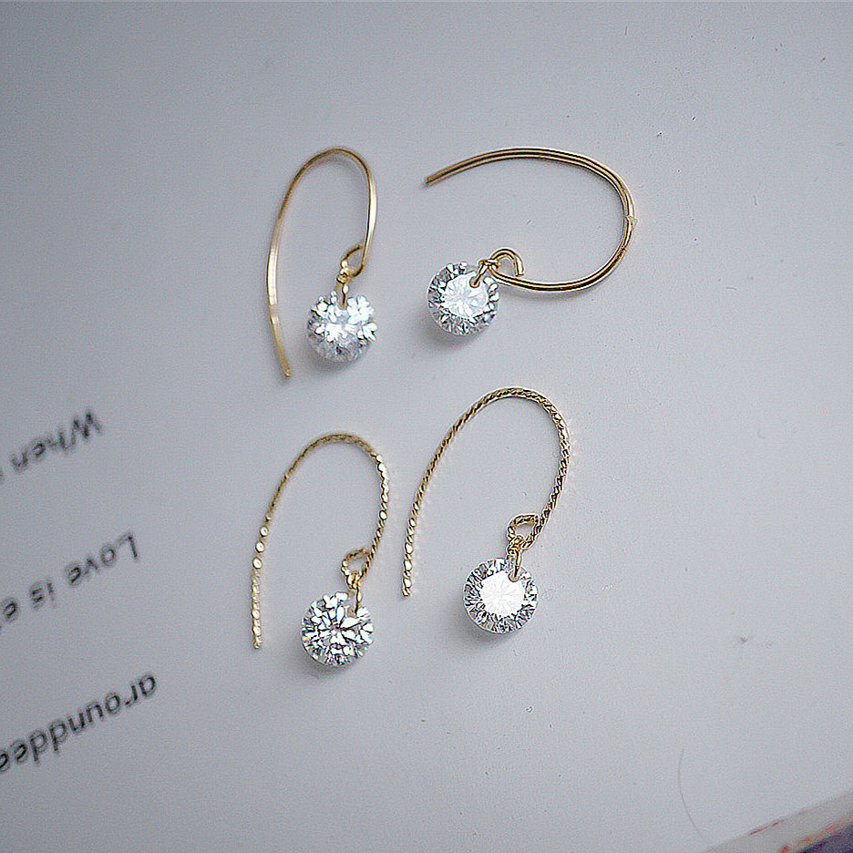 经典不掉色一克拉闪钻耳环 百搭简约14K包金单钻裸钻锆石耳坠小巧