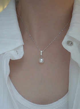 925银女经典单颗珍珠项链锁骨链