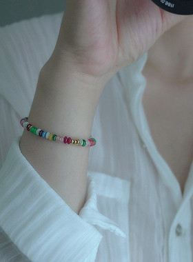 天然石波西米亚度假风彩虹色手链