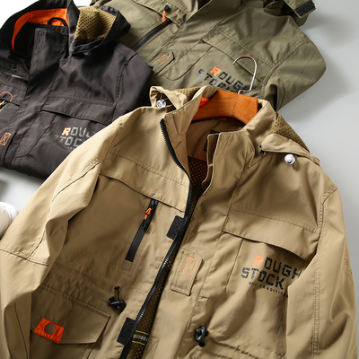 出口单！鼎力推荐！秋冬男士户外防风防水工装连帽冲锋衣夹克外套