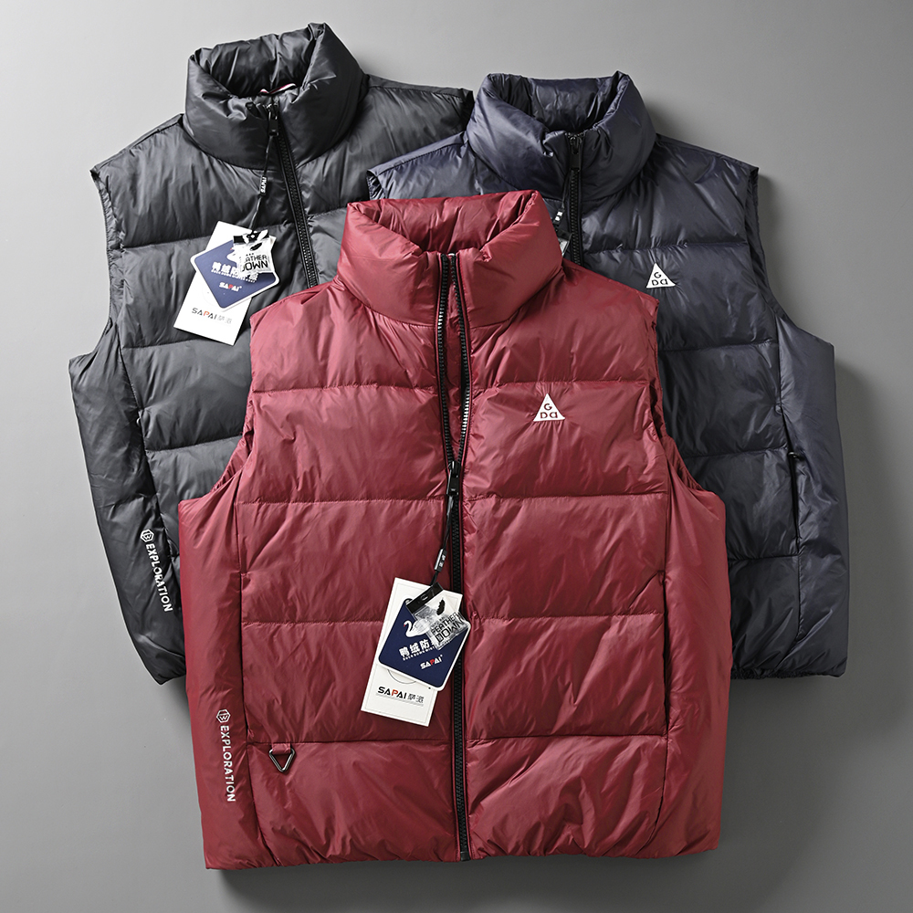 外贸尾单男士冬季潮流短款立领加厚保暖无袖内胆羽绒马甲休闲外套