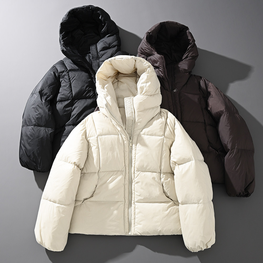 外贸原单女装冬季抗寒保暖潮流短款连帽加厚蓬松休闲面包服羽绒服