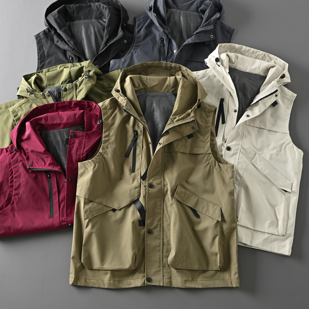 鸟家外贸尾单男士户外机能防风防水耐磨多口袋工装连帽马甲外套潮,男装,常规马甲,淘宝优惠券,粉丝福利购,淘宝优惠卷
