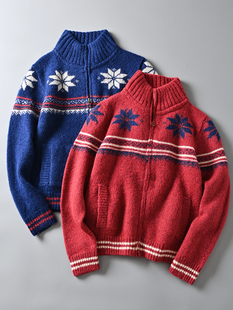 出口荷兰订单100设得兰羊毛面料秋冬男士针织衫毛衣拉链开衫外套